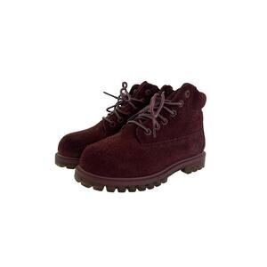 Timberland Girls US 11 Waterproof Combat Boots Burgundy Leather Nubuck